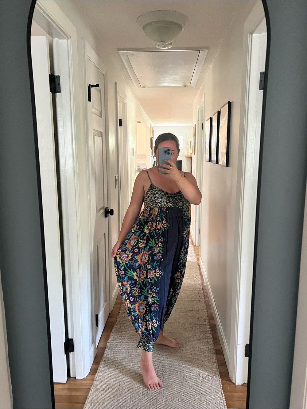 Anthropologie Navy Multicolor Floral Maxi Jumpsuit Dress